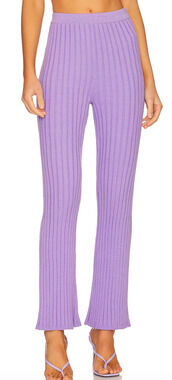 Ronny Kobo Purple Ribbed Knit Pant Lavender SMALL Bodycon Flare Designer $328
